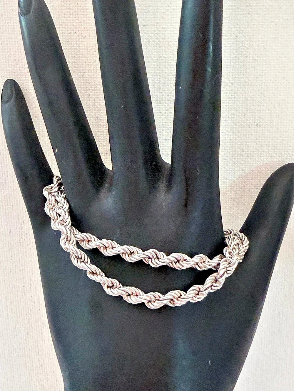 Vintage Italian Sterling Silver Double Strand Rope Chain Bracelet 925 Italy 14g - Picture 3 of 9